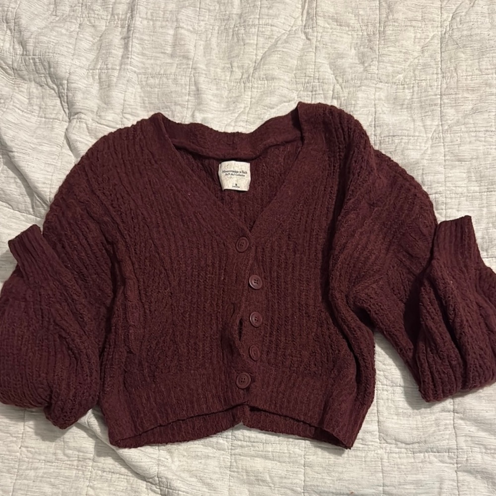 Abercrombie & Fitch Burgundy Cardigan Sweater Chunky Knit Cropped